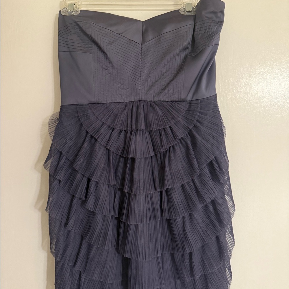 BCBGeneration Strapless Navy Ruffle Dress